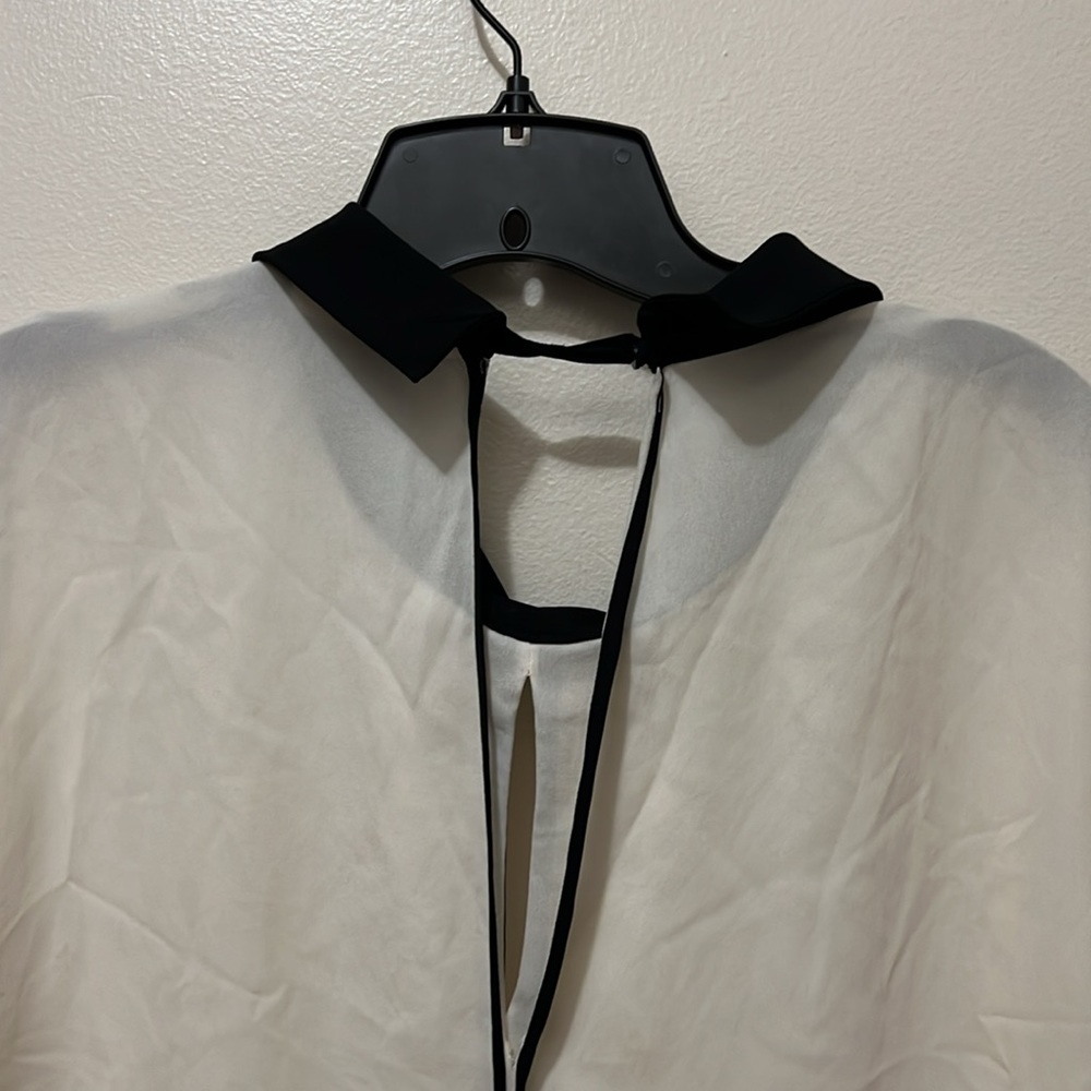 ZARA - XL WOMAN BLACK & WHITE BLOUSE LONG SLEEVE COLLARED BUTTON BACK OF NECK - Picture 8 of 11